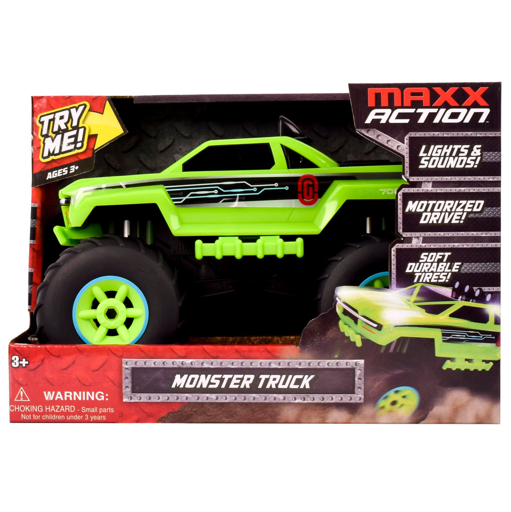 Maxx Action 12-Inch Motorized Monster Truck with Lights & Sounds – Green