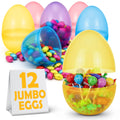 MAXYGIFT 6-Inch Large Plastic Easter Eggs, 12-Pack - Fillable Pastel Eggs for Hunts, Candy & Basket Stuffers