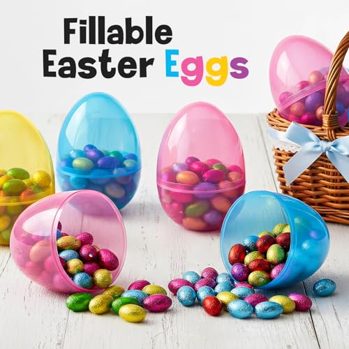 MAXYGIFT 6-Inch Large Plastic Easter Eggs, 12-Pack - Fillable Pastel Eggs for Hunts, Candy & Basket Stuffers