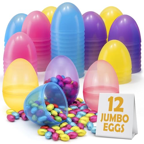 MAXYGIFT 6-Inch Large Plastic Easter Eggs, 12-Pack - Fillable Pastel Eggs for Hunts, Candy & Basket Stuffers
