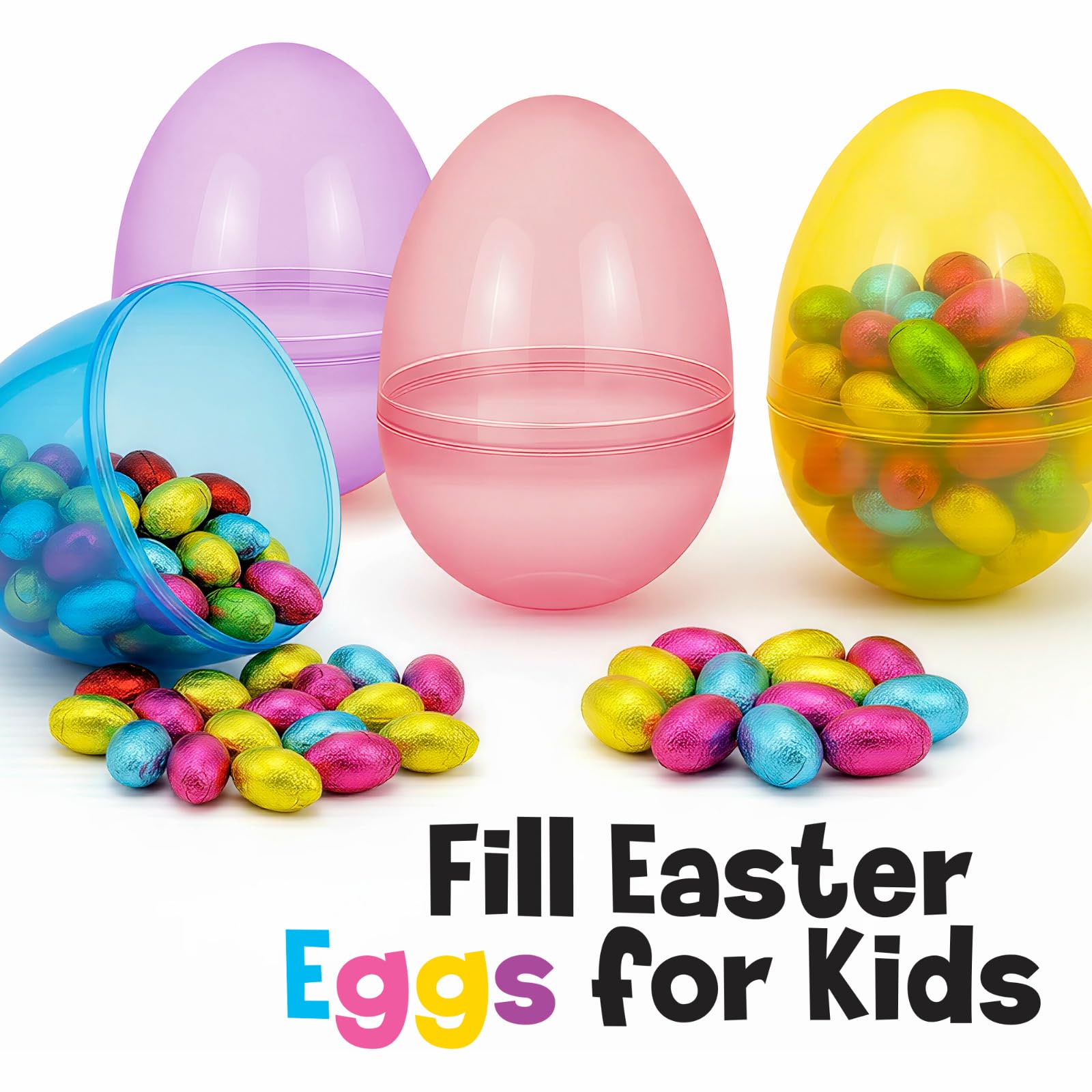 MAXYGIFT 6-Inch Large Plastic Easter Eggs, 12-Pack - Fillable Pastel Eggs for Hunts, Candy & Basket Stuffers
