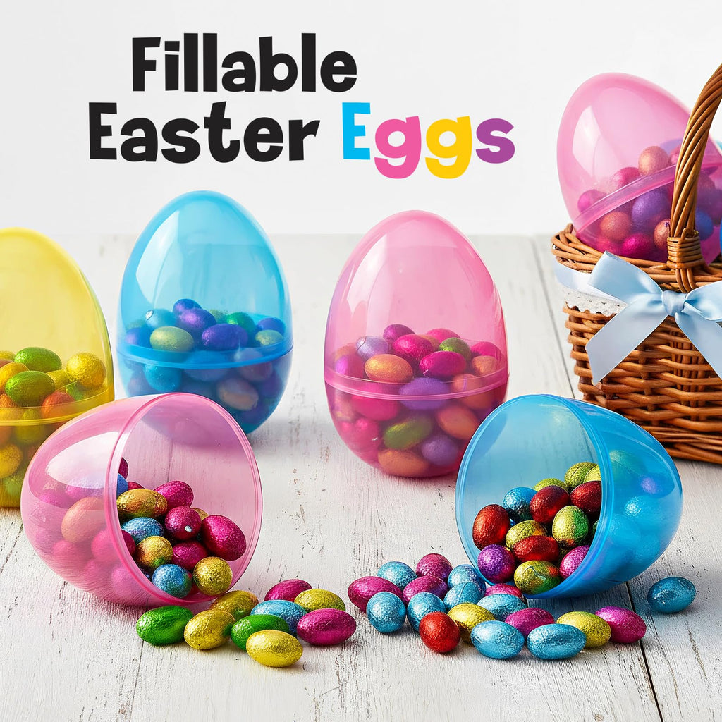 MAXYGIFT 6-Inch Large Plastic Easter Eggs, 12-Pack - Fillable Pastel Eggs for Hunts, Candy & Basket Stuffers