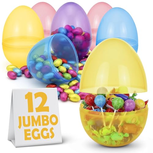 MAXYGIFT 6-Inch Large Plastic Easter Eggs, 12-Pack - Fillable Pastel Eggs for Hunts, Candy & Basket Stuffers