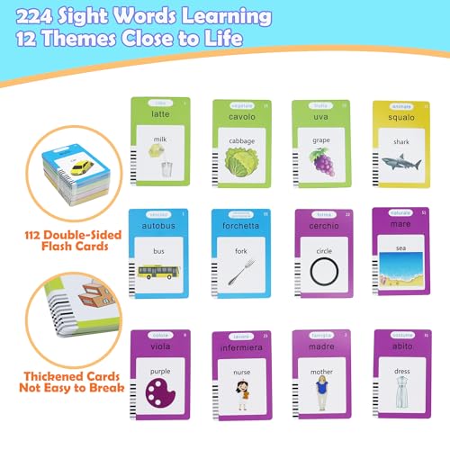 MAYAPHILOS Italian and English Talking Flash Cards - 510 Sight Words with 31 Themes for Ages 2-6