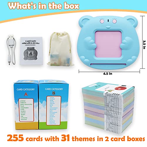 MAYAPHILOS Talking Flash Cards for Toddlers 3-8 Years - 510 Sight Words, 31 Themes, Educational Learning Toy with Sound, No Screen, Blue