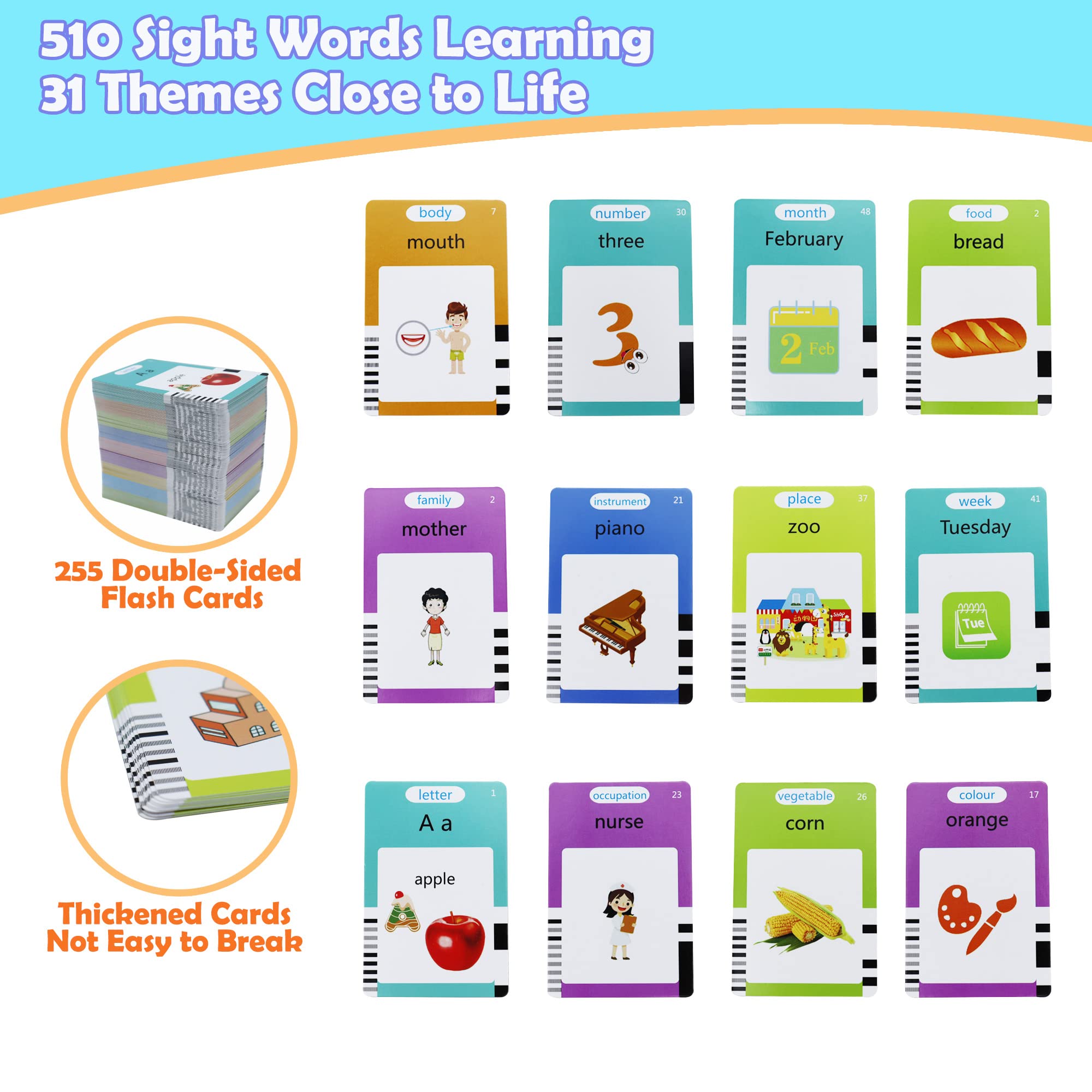 MAYAPHILOS Talking Flash Cards for Toddlers 3-8 Years - 510 Sight Words, 31 Themes, Educational Learning Toy with Sound, No Screen, Blue