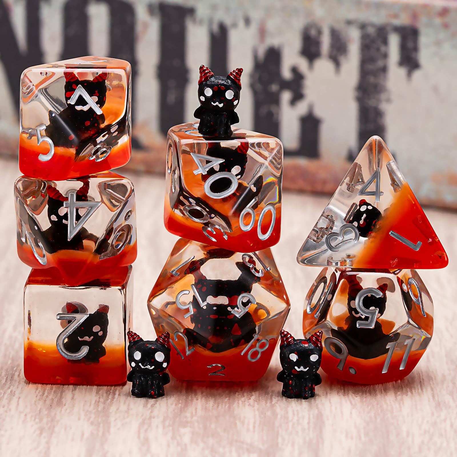Maywin Devil DND Dice Set – 7 Polyhedral Resin Dice with Animal Inclusions for RPG Games