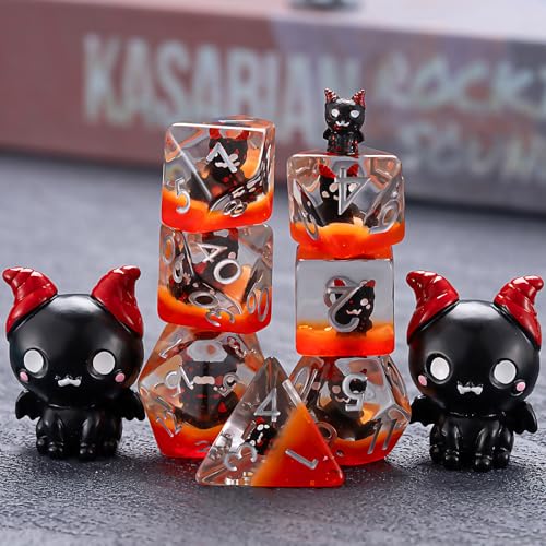 Maywin Devil DND Dice Set – 7 Polyhedral Resin Dice with Animal Inclusions for RPG Games