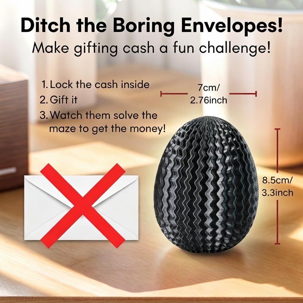Maze Puzzle Box for Cash Gift – Egg-Shaped Brain Teaser with Secret Compartment
