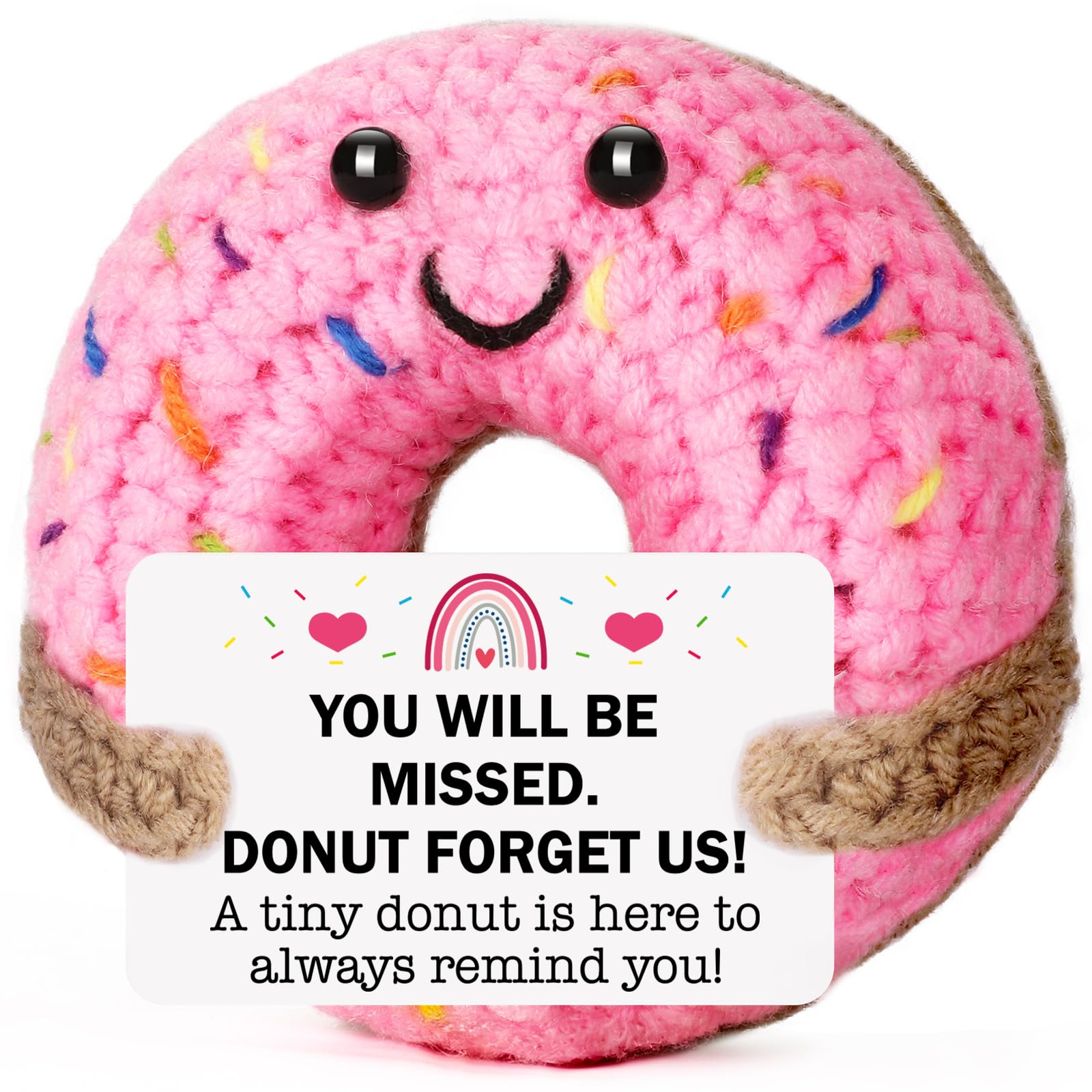 MBL Hand-Crocheted Donut Retirement Gift with 'Donut Forget Us' Message - 3.1 Inch Plush Keepsake for Women or Men