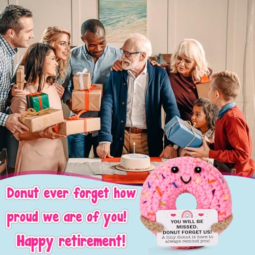 MBL Hand-Crocheted Donut Retirement Gift with 'Donut Forget Us' Message - 3.1 Inch Plush Keepsake for Women or Men