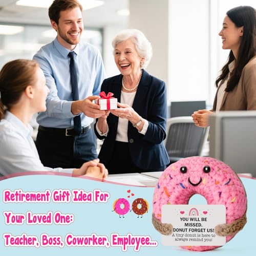 MBL Hand-Crocheted Donut Retirement Gift with 'Donut Forget Us' Message - 3.1 Inch Plush Keepsake for Women or Men