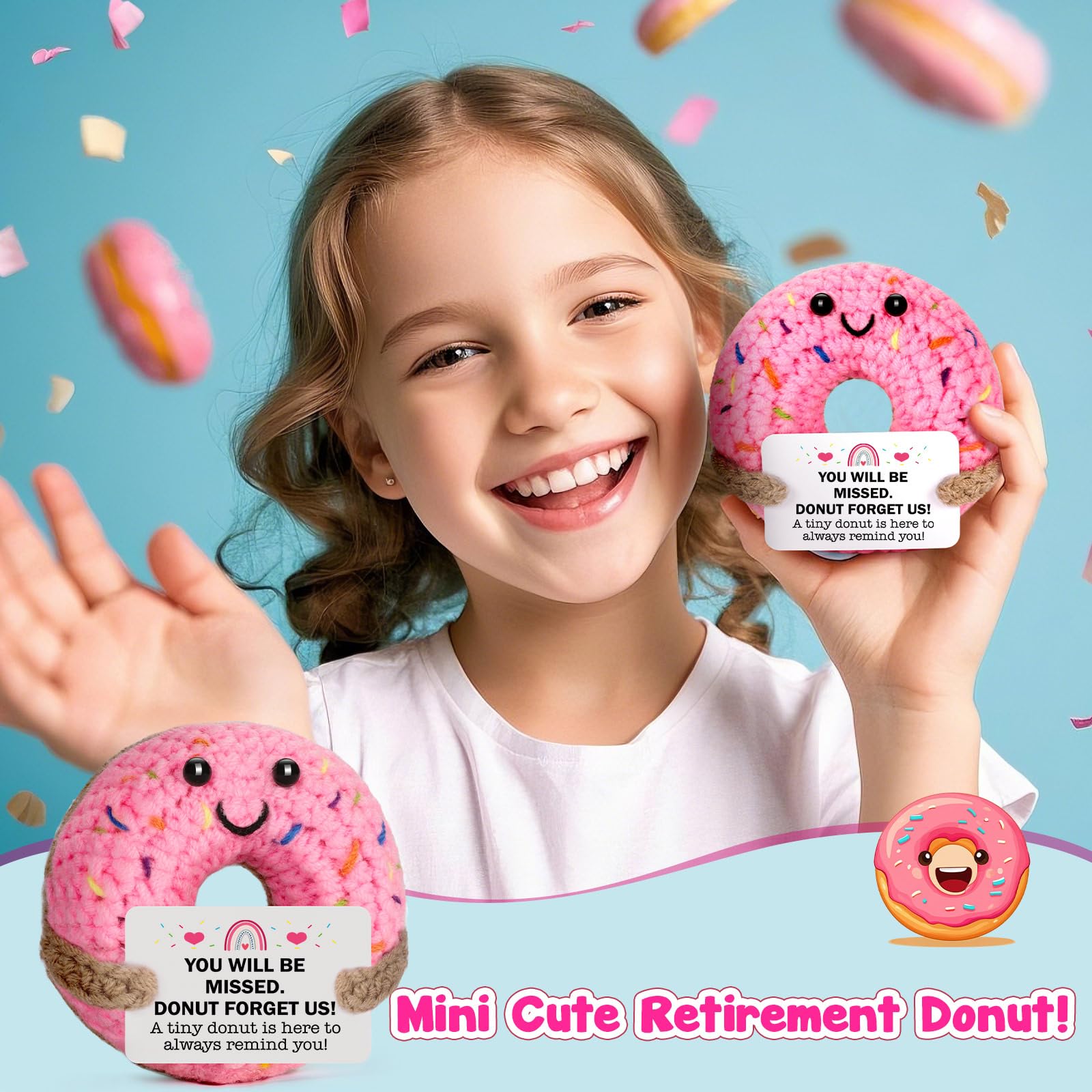 MBL Hand-Crocheted Donut Retirement Gift with 'Donut Forget Us' Message - 3.1 Inch Plush Keepsake for Women or Men