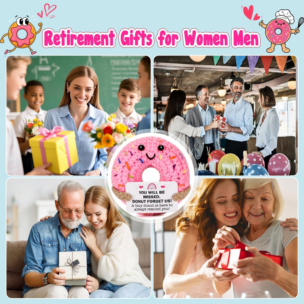 MBL Hand-Crocheted Donut Retirement Gift with 'Donut Forget Us' Message - 3.1 Inch Plush Keepsake for Women or Men