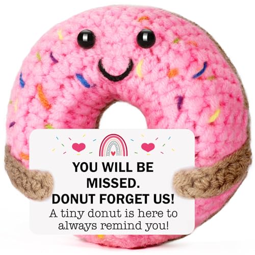 MBL Hand-Crocheted Donut Retirement Gift with 'Donut Forget Us' Message - 3.1 Inch Plush Keepsake for Women or Men