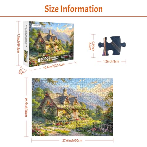 MBOQIU 1000 Piece Puzzle for Adults - Spring Cottage Scene with Letters on Back - 27.6 x 19.7 inches