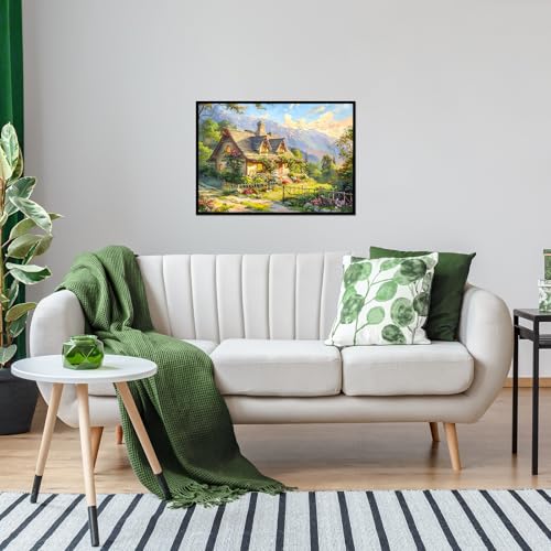 MBOQIU 1000 Piece Puzzle for Adults - Spring Cottage Scene with Letters on Back - 27.6 x 19.7 inches