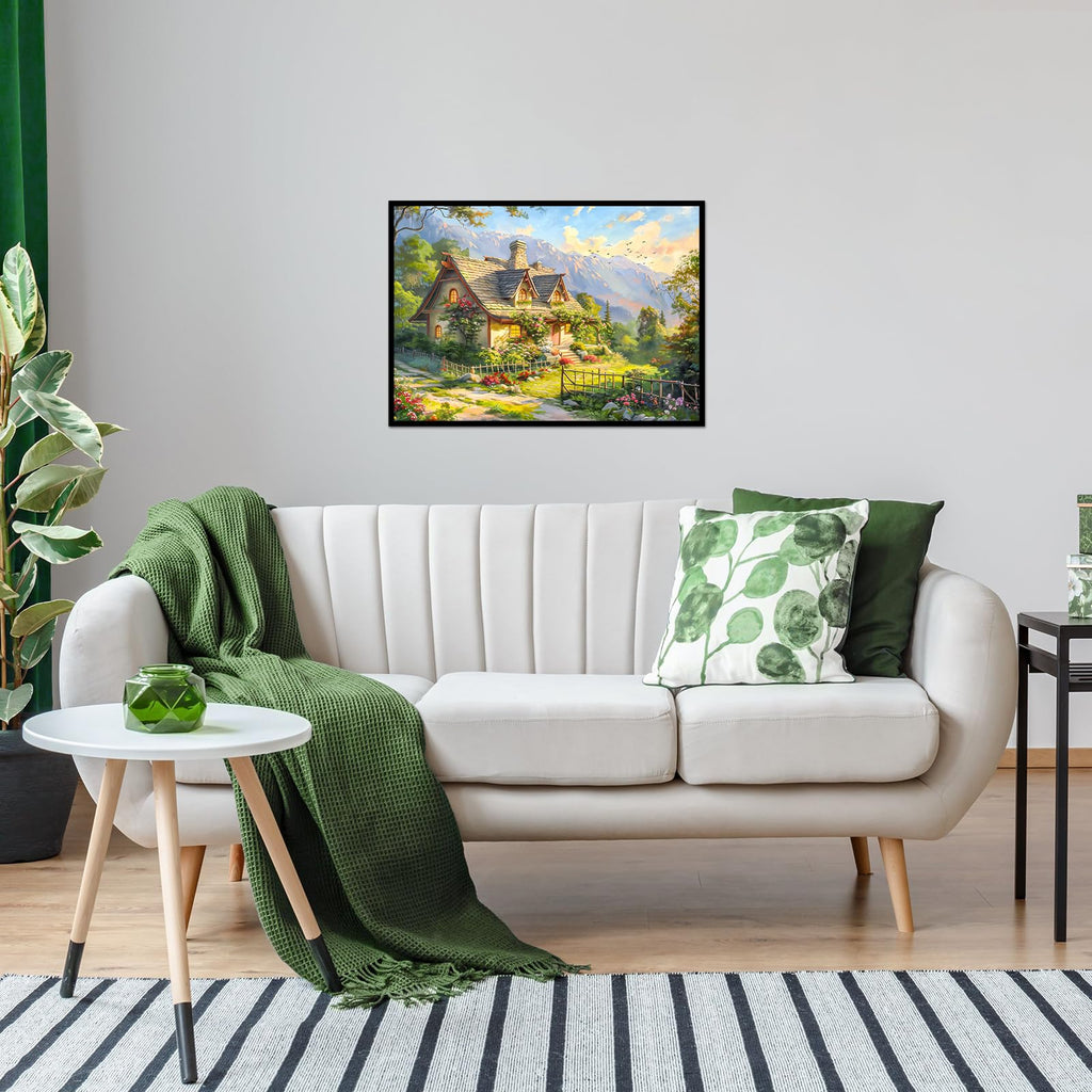 MBOQIU 1000 Piece Puzzle for Adults - Spring Cottage Scene with Letters on Back - 27.6 x 19.7 inches