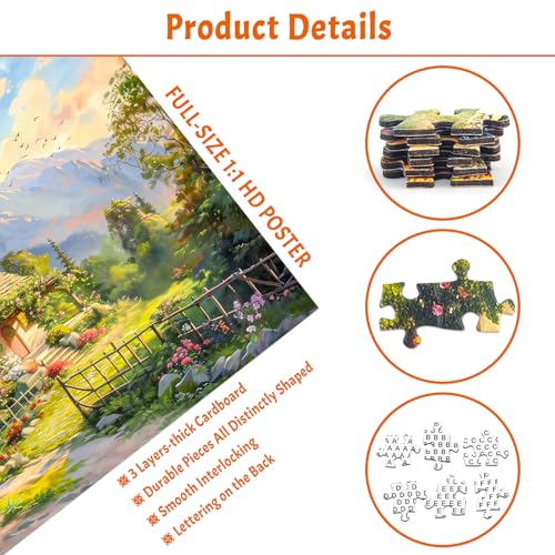MBOQIU 1000 Piece Puzzle for Adults - Spring Cottage Scene with Letters on Back - 27.6 x 19.7 inches