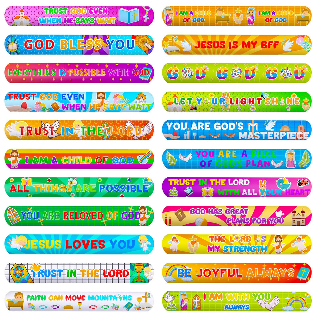 MCPINKY 64-Pack Christian Slap Bracelets with Bible Verses for Kids Sunday School Gifts