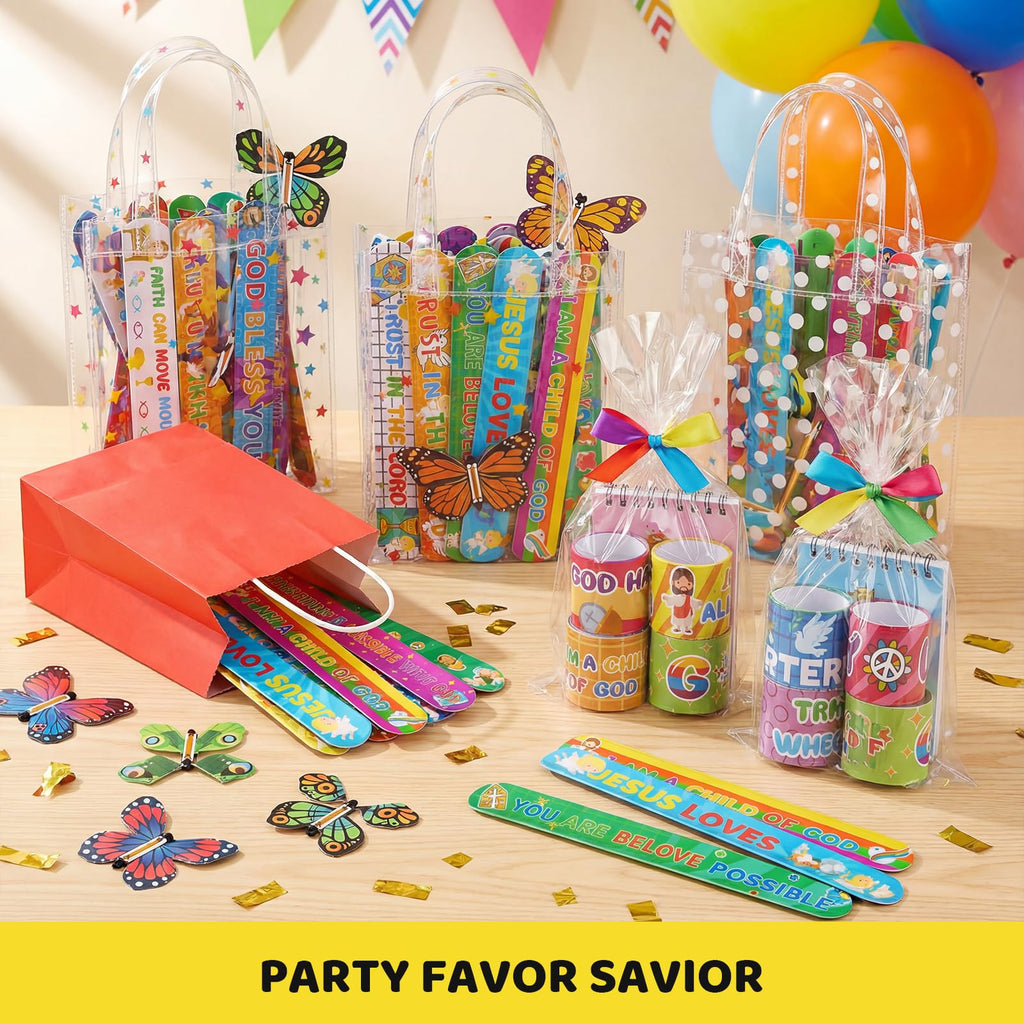 MCPINKY 64-Pack Christian Slap Bracelets with Bible Verses for Kids Sunday School Gifts