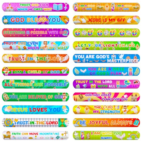 MCPINKY 64-Pack Christian Slap Bracelets with Bible Verses for Kids Sunday School Gifts