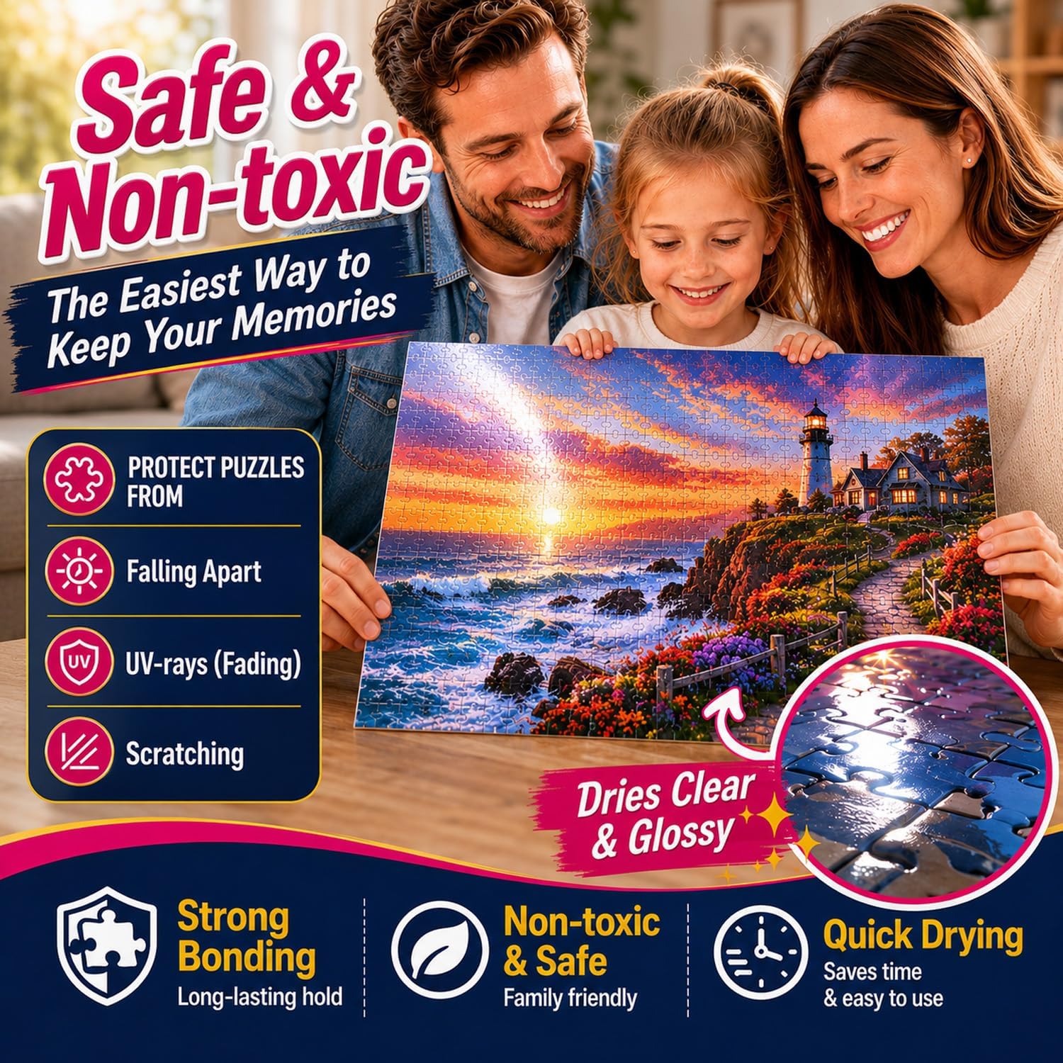 MCTRHG 200ml Clear Puzzle Glue with Applicators – Non-Toxic, Quick Dry, Water-Soluble for 500–5000 Piece Puzzles