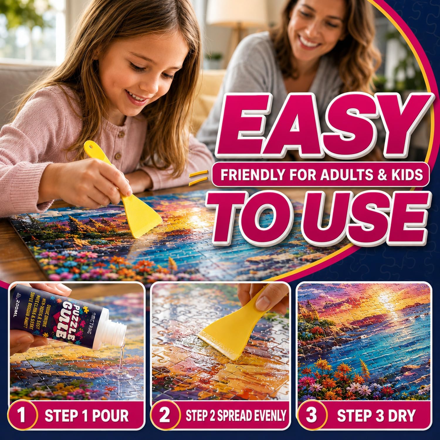 MCTRHG 200ml Clear Puzzle Glue with Applicators – Non-Toxic, Quick Dry, Water-Soluble for 500–5000 Piece Puzzles