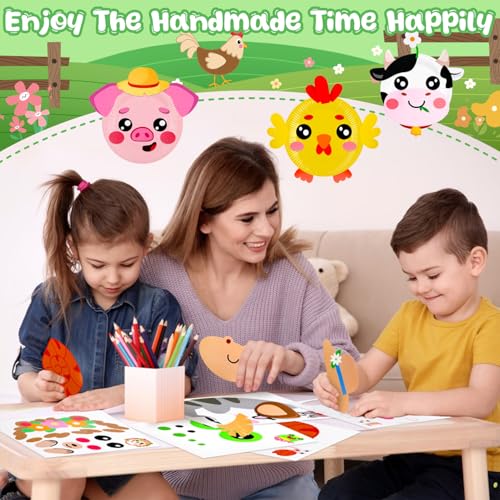 MDCGFOD 16 Pack Animal Paper Plate Craft Kit for Kids Ages 3-6 - Farm Theme DIY Art Project for Parties, Preschool, Classroom