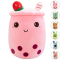 MDXMY Plush Stuffed Bubble Tea Pillow - Soft Cute Pearl Milk Tea Hug Pillow, 9.8 Inches, Pink Cream