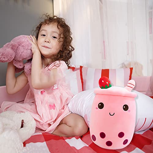 MDXMY Plush Stuffed Bubble Tea Pillow - Soft Cute Pearl Milk Tea Hug Pillow, 9.8 Inches, Pink Cream