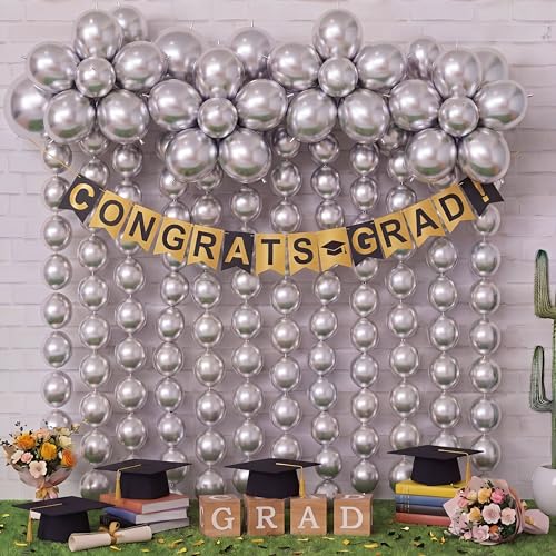 Meanplan 100 Pack 10-Inch Metallic Silver Link Balloons with Tails for Arches and Garlands