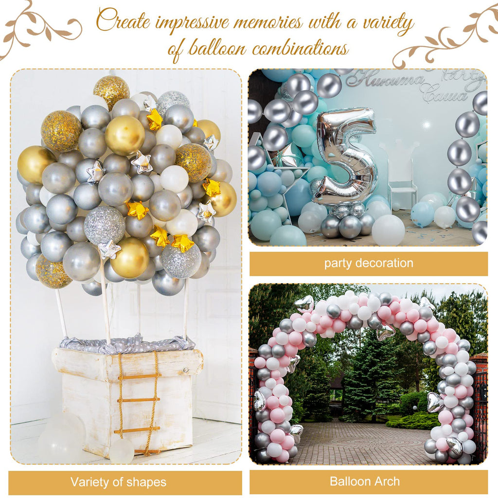Meanplan 100 Pack 10-Inch Metallic Silver Link Balloons with Tails for Arches and Garlands