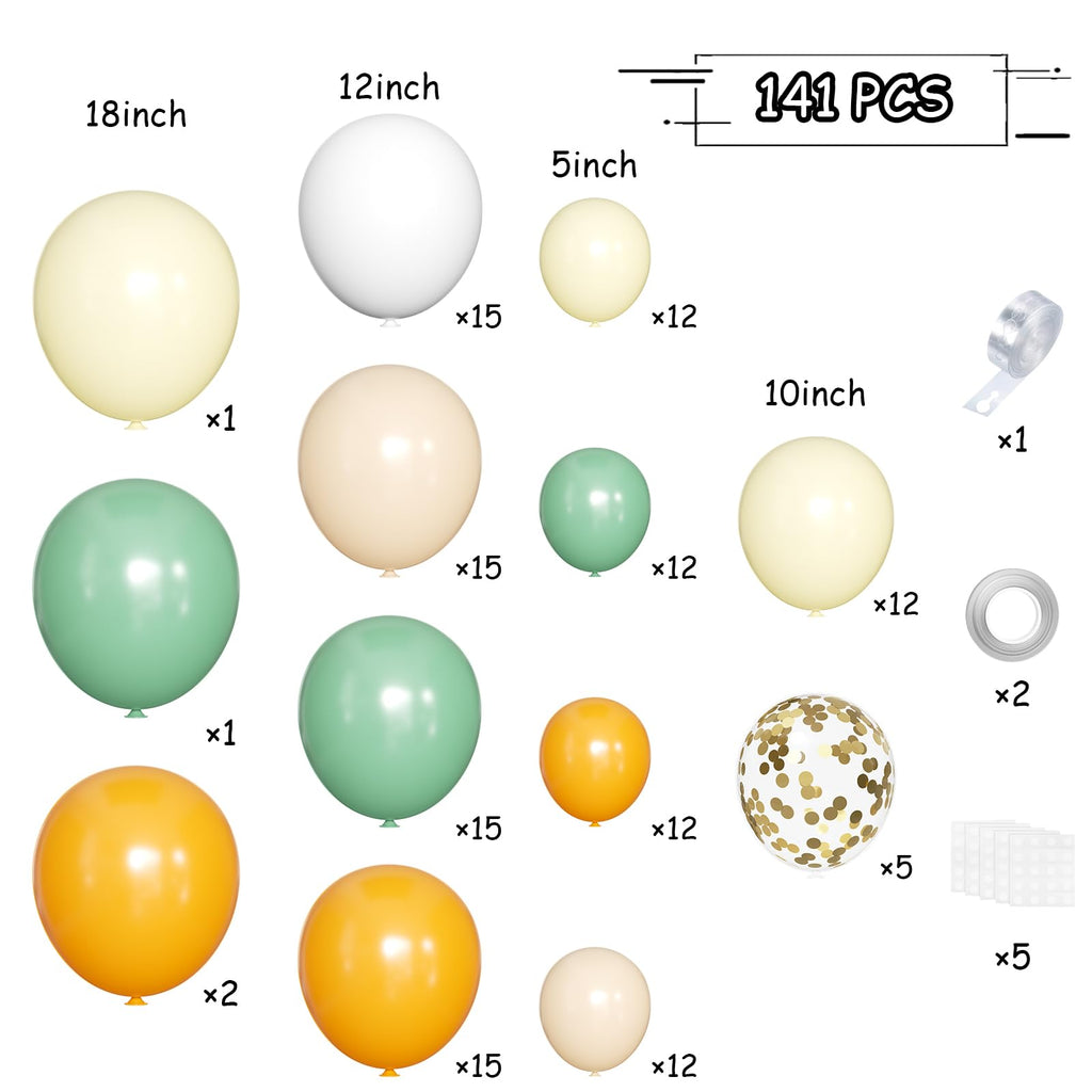 MEBAY 141-Piece Sage Green & Orange Balloon Arch Kit for Party Decor