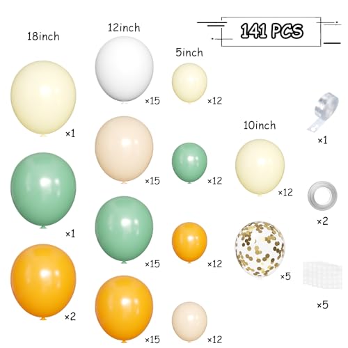 MEBAY 141-Piece Sage Green & Orange Balloon Arch Kit for Party Decor