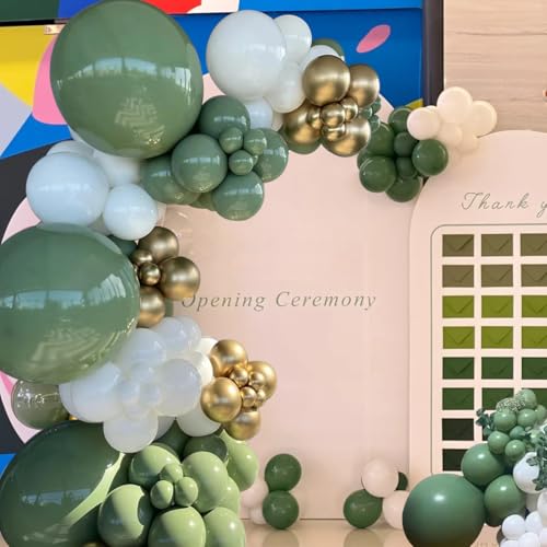 MEBAY 146-Piece Avocado Green, Gold & White Balloon Arch Kit for Parties, Weddings & Baby Showers