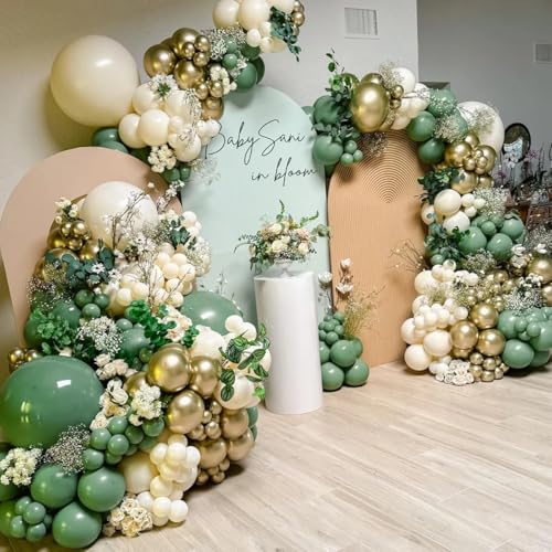 MEBAY 146-Piece Avocado Green, Gold & White Balloon Arch Kit for Parties, Weddings & Baby Showers