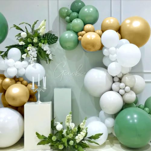 MEBAY 146-Piece Avocado Green, Gold & White Balloon Arch Kit for Parties, Weddings & Baby Showers