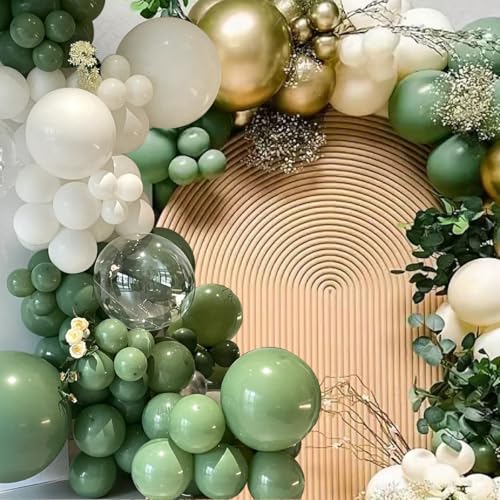 MEBAY 146-Piece Avocado Green, Gold & White Balloon Arch Kit for Parties, Weddings & Baby Showers