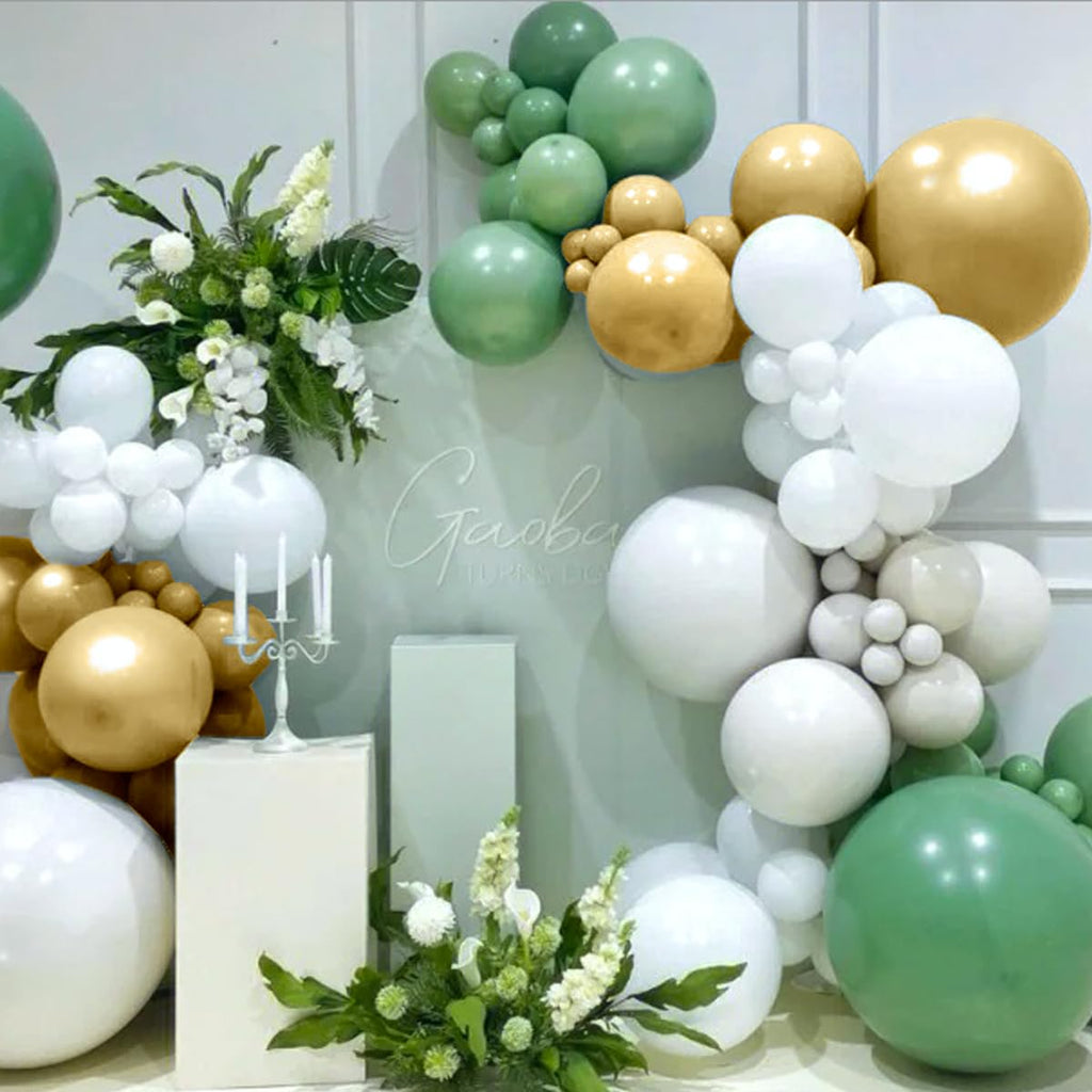MEBAY 146-Piece Avocado Green, Gold & White Balloon Arch Kit for Parties, Weddings & Baby Showers