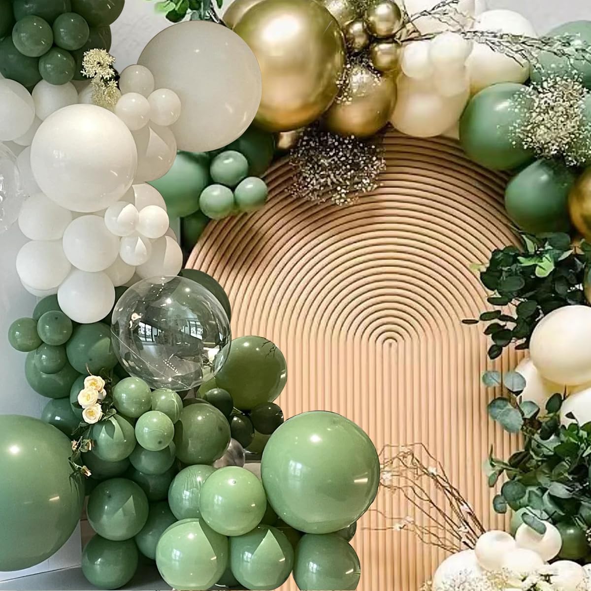 MEBAY 146-Piece Avocado Green, Gold & White Balloon Arch Kit for Parties, Weddings & Baby Showers
