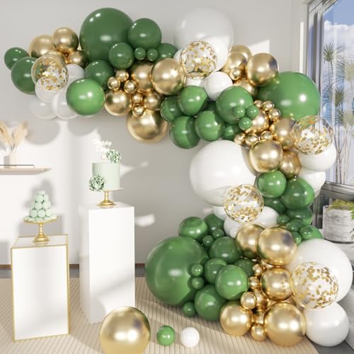 MEBAY 146-Piece Avocado Green, Gold & White Balloon Arch Kit for Parties, Weddings & Baby Showers