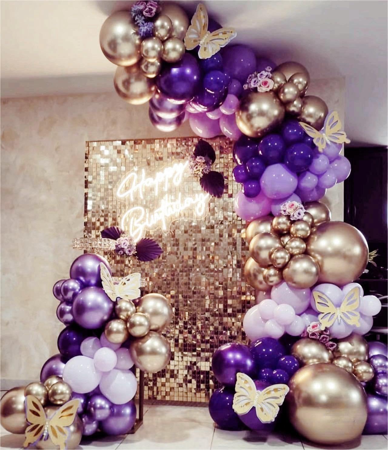 MEBAY 146-Piece Balloon Garland Arch Kit: Grey Violet, Maca Purple & Chrome Gold Latex Balloons for Parties