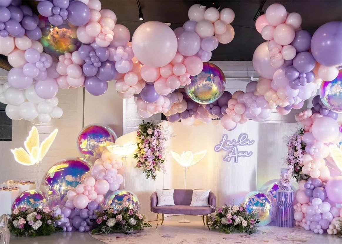 MEBAY 146-Piece Balloon Garland Arch Kit: Grey Violet, Maca Purple & Chrome Gold Latex Balloons for Parties