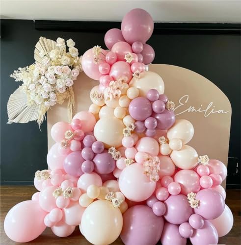 MEBAY 146-Piece Retro Rose Baby Pink Champagne White Sand Balloon Garland Arch Kit for Party Decorations