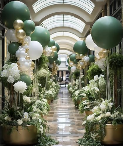 MEBAY 146-Piece Sage Green White Gold Balloon Garland Arch Kit – Latex Balloons in 18, 12, 10, 5 Inch Sizes for Baby Shower, Gender Reveal, Birthday Party Decor