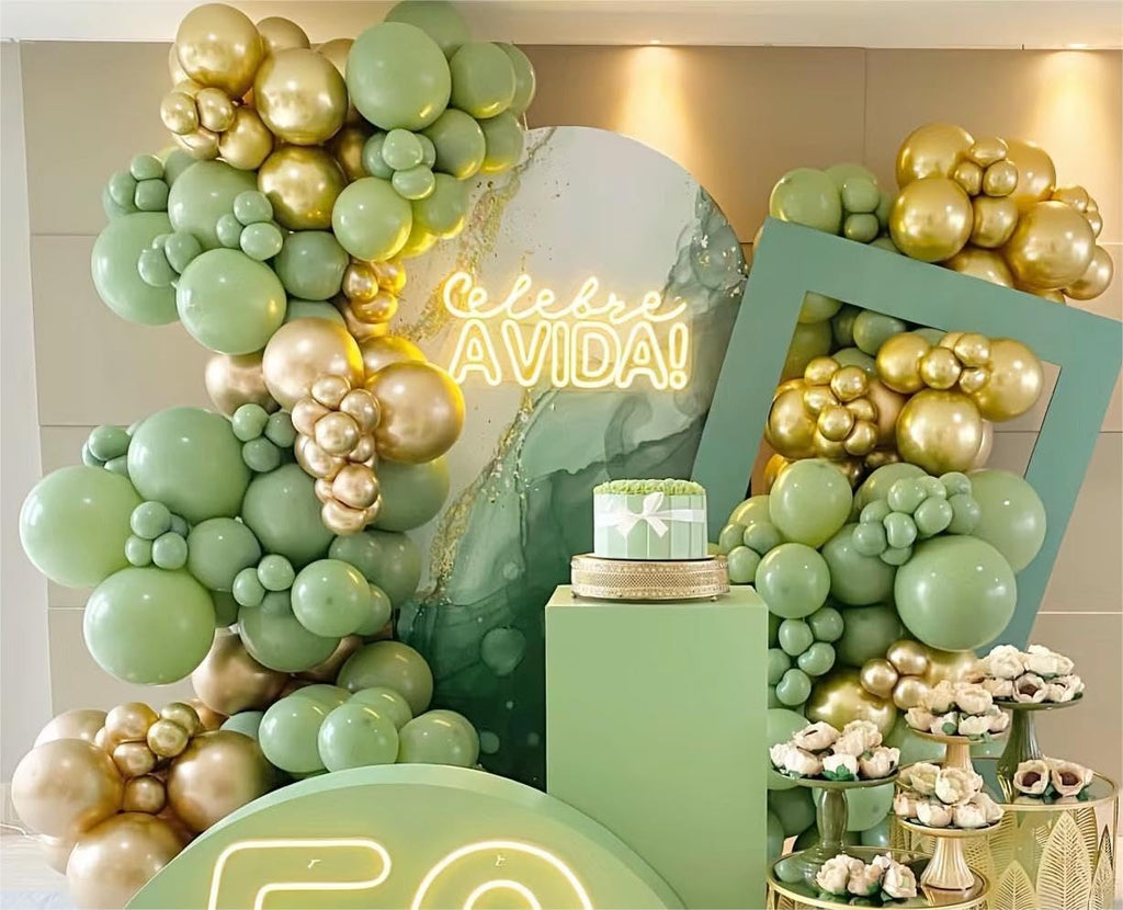 MEBAY 146-Piece Sage Green White Gold Balloon Garland Arch Kit – Latex Balloons in 18, 12, 10, 5 Inch Sizes for Baby Shower, Gender Reveal, Birthday Party Decor