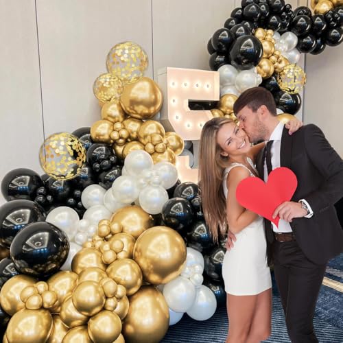 MEBAY 155Pcs Black and Gold Balloon Arch Kit with Confetti – Graduation, Birthday, Wedding Party Decor