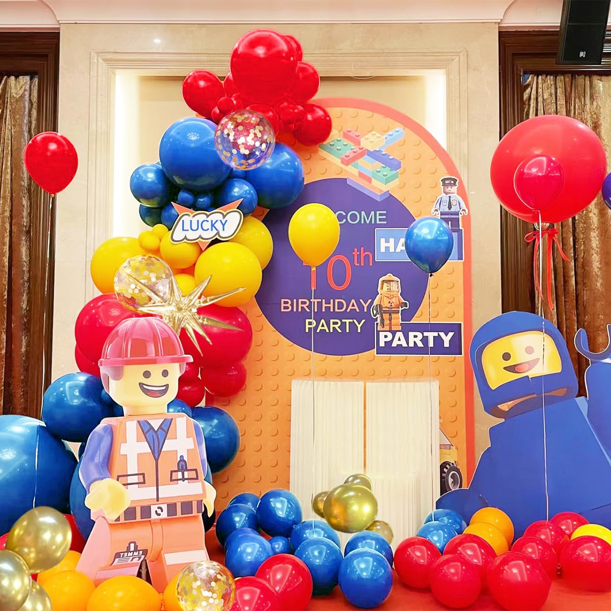 MEBAY 156-Piece Blue Yellow Red Gold Balloon Arch Kit with 4D Stars for Party Decorations