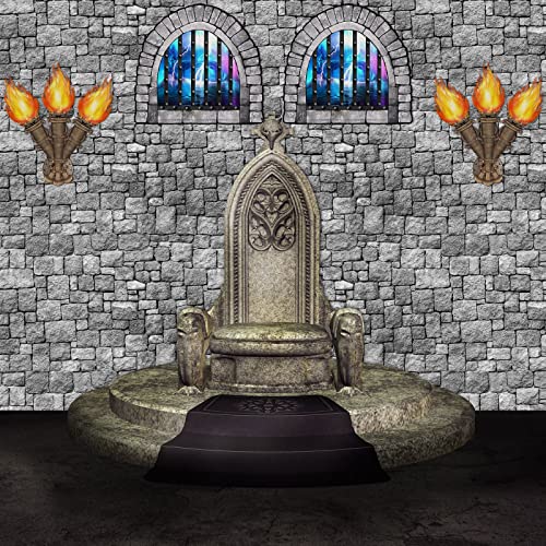 Medieval Castle Party Decorations: 11-Piece Set with Brick Tablecloth and Window & Torch Stickers